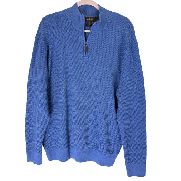 Tasso Elba Blue Long Sleevew 100% Cotton Knit 3/4 Zip Up Sweater Top Size XL - Picture 1 of 9